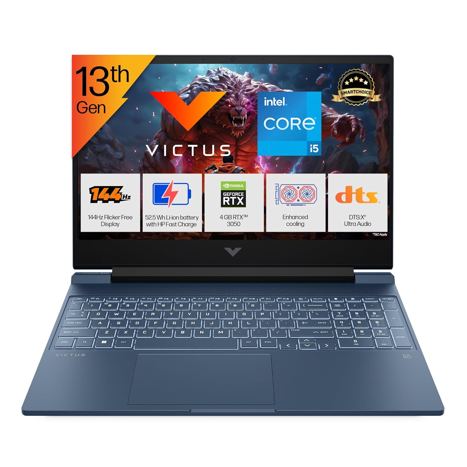 HP LAPTOP VICTUS 15-FA2190TX-i5-13TH/ 16GB RAM/ 512 SSD/ 4GB RTX 3050/ WIN11+MSO/ BLUE