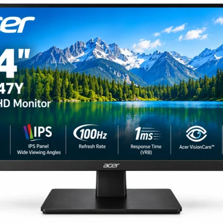 Acer EV247Y black monitor with narrow bezels and desktop stand